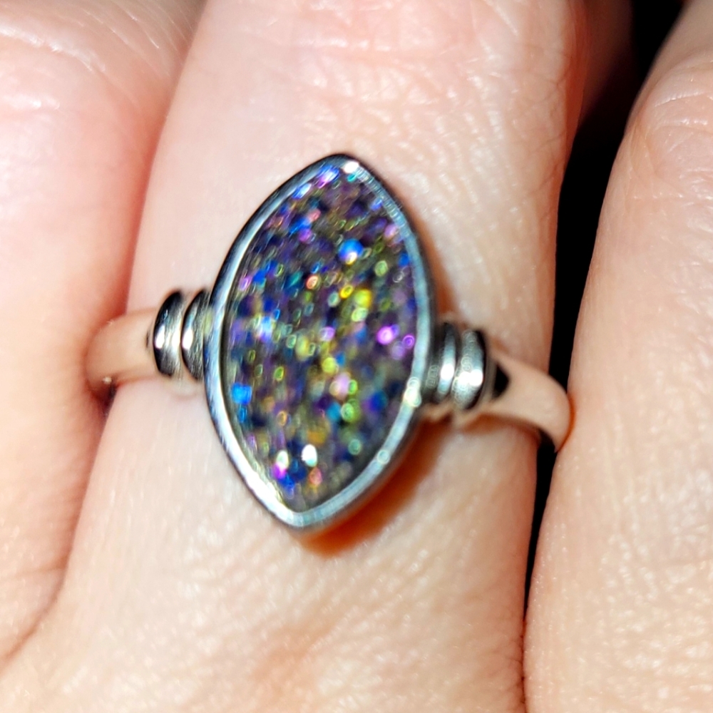 (8)🆕️🌈Rare Marquis🌈 Rainbow Druzy Ring